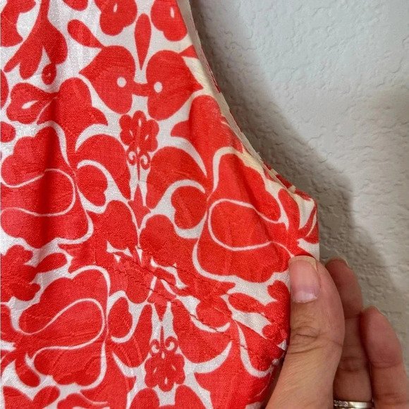 Tory Burch Silk Blend Floral Shift Dress Women size 6 Coral - Picture 7 of 13